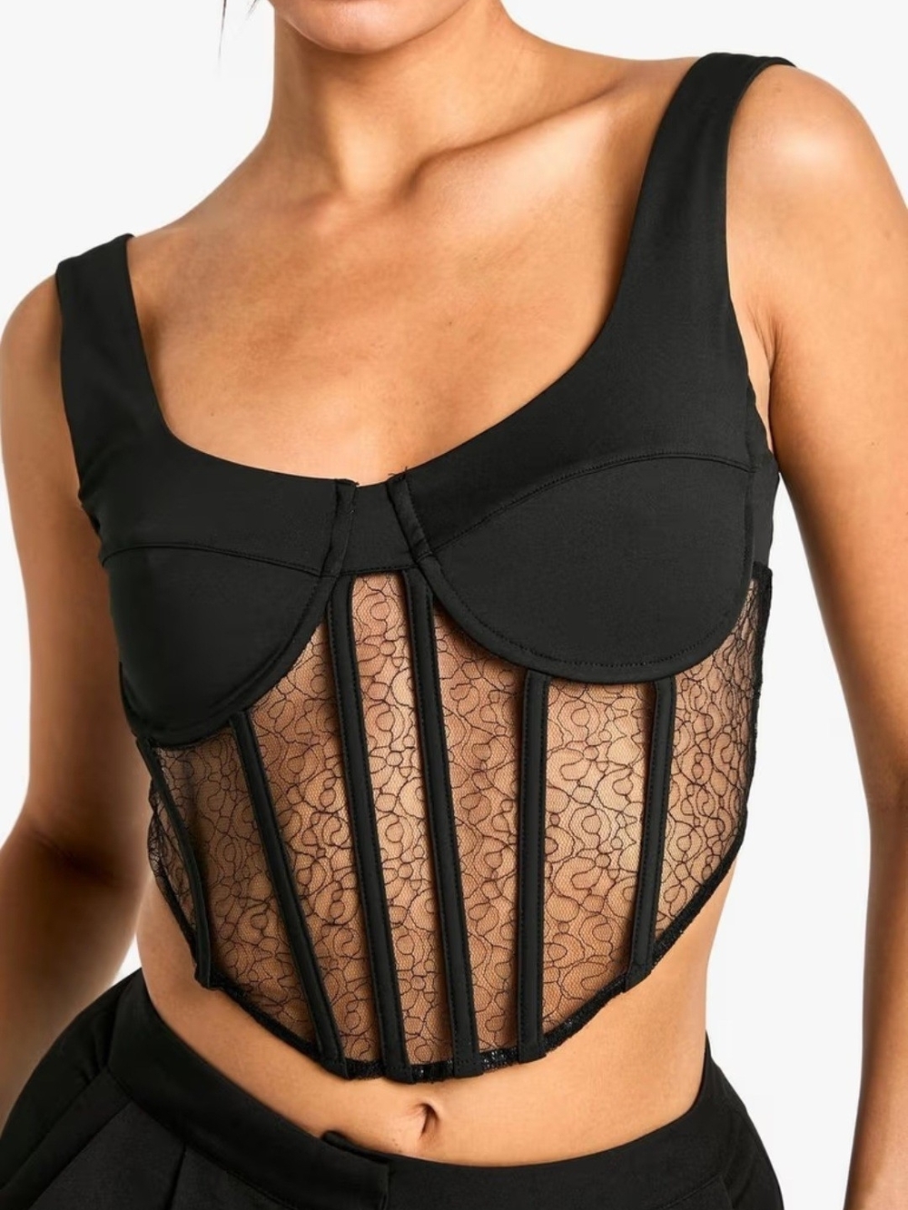 Fashion Nova Black Lace Boned Corset Crop Top